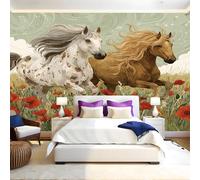 Flowers Mural Wallpaper Animals Two Horses Photo Wallpaper 3D Effect 200 x 140 cm Non-Woven Wall Mural Home Bedroom Living Room Tv Background Poster Decoration