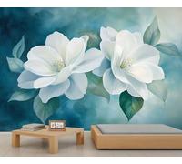 Flowers Mural White Florals Wallpaper Botanical Painting Wall Mural Extra Large Panoramic Wallpaper Hotel Restaurant Lobby Custom Wall Paper (Non-self-Adhesive)
