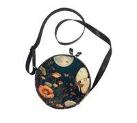 Flowers Mushroom Moon Spring Round Side Purse Crossbody Womens Comfort with Adjustable Strap Small Shoulder Bag Take a walk Canvas Messenger Purse