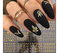 Flowers Nail Art Stickers Decal 3D Self-Adhesive Gold Flower Leaf Lace Nail Supplies Flower Nail Stickers Geometry Line Nail Designs for Women Girls Nail Art Decorations(Gold)