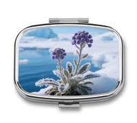 Flowers of The Ice Lake Pill Box Travel Pill Organizer 2-Compartment with Mirror Design Portable Square Medicine Case for Vitamins, Jewelry & Essentials Durable Pocket Pillcase for Purse, Camping