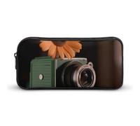 Flowers on Camera Pencil Case - Large Aesthetic Makeup Bag Multi-Purpose Pencil Pouch Cute Cosmetic Bag with Zipper Closure for Office, Home, Study & Travel