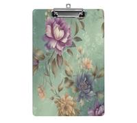 Flowers on Green Background Clipboard Sturdy Low Profile Clip Clipboards Hanging Hole with Hanging Clipboard Acrylic Clip Board Holds 100 Sheets12.5x8.5In