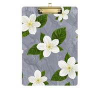 Flowers on Grey Marble Background Acrylic clipboard mini Plastic Standard Letter A4 Size Plastic for Nursing Student Trade Quest Gold 12x9in Tabla para escribir