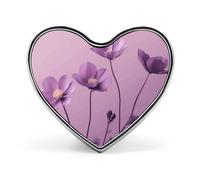 Flowers on Purple Background Heart Shape Lapel Pin Personalized Pinback Button Badges Retro Punk Button Pin Kawaii Heart Badges for Men Women Clothes Bags Hats & Gift