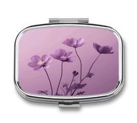 Flowers on Purple Background Pill Box Medicine Pill Organizer Small Pill Case Travel Pill Container Portable Pill Case for Pocket 2 Compartment Pill Holder Pill Boxes for Travel