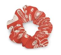 Flowers on Red Background Scrunchies for Women Chiffon Hair Ties Fashion Soft Ties And Bands Elastic Ponytail Holders No Damage Hair Accessories