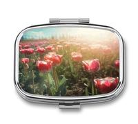 Flowers on Sunlight Background Pill Box Medicine Pill Organizer Small Pill Case Travel Pill Container Portable Pill Case for Pocket 2 Compartment Pill Holder Pill Boxes for Travel