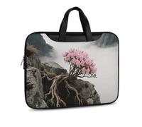 Flowers on The Cliff PU Leather Laptop Tote Bag | Water Resistant Notebook Carrying Case with Handheld Strap, Computer Protector for Business Commute Daily Office Use