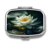 Flowers on Water Pill Box Medicine Pill Organizer Small Pill Case Travel Pill Container Portable Pill Case for Pocket 2 Compartment Pill Holder Pill Boxes for Travel