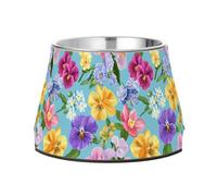 Flowers Orchid Pansy Hyacinths Blue Feeder Dogs Bowls Enhanced Stainless Steel Pets Feeding Bowl for Slow Feed Cats Whisker Relief