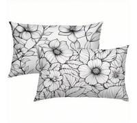 Flowers Outdoor Cushions Waterproof Linen Grey Cushion Covers 40x80cm Set of 2 with Invisible Zipper, Decorative Pillows for Bed, Sofa, Garden, Home Decor, Durable & Easy Care Pillow Cases S1-640