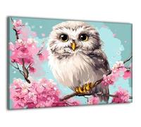 Flowers Owl Paint by Numbers Kits, Painting by Numbers for Adults and Children, DIY Color Oil Paint Crafts with Frame, Acrylic Oil Paints with Brushes Autumn Home Decoration Paintings 20x30cm Ee-310