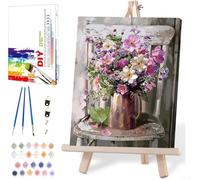 Flowers Paint by Numbers for Adults with Framed Canvas-with Wooden Easel,Paint by Number on Canvas,DIY Acrylic Oil Painting Kits with Brushes Nice Gift Box for Home Wall Decor(12x16 Inch)
