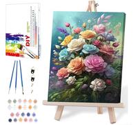 Flowers Paint by Numbers for Adults with Framed Canvas-with Wooden Easel,Paint by Number on Canvas,DIY Acrylic Oil Painting Kits with Brushes Nice Gift Box for Home Wall Decor(12x16 Inch)