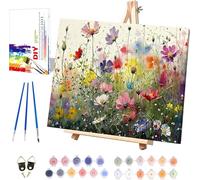 Flowers Paint by Numbers for Adults with Framed Canvas-with Wooden Easel,Paint by Number on Framed Canvas,DIY Acrylic Oil Painting Kits with Brushes for Home Wall Decor(12x16 Inch)