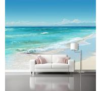 Flowers Palm Mural Wallpaper - Natural Scenery Poster Non-Woven Fleece Wall Mural - Beach Island Panoramic Large Photo Wallpaper for Living Room Bedroom Office, 350 x 256 cm Tropical Beach Wall Decor