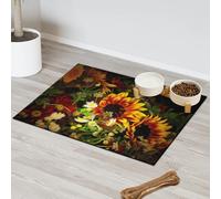 Flowers Pet Feeding Mat for Cat Dog Water Bowl Food Mats Colorful Flowers Sunflower Pet Feeding Mats Absorbent Nti-Slip Contain Spills Protects Floors Placemat 40.6 x 60.9 cm