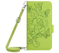 Flowers Phone Case for TCL 501 Embossed Rose Flip Wallet Cover Embossed Rose PU Leather Wallet Accessories Protective Magnet Clasp Phone Holsters Book Stand View,Green