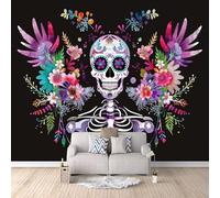 Flowers Photo Wallpaper Day of The Dead Floral Skull Wallpaper for Living Room Bedroom 300 × 210 cm / 118" × 82.6" - Non-Woven Premium Art Print Fleece Wall Mural Decoration Poster
