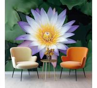 Flowers Photo Wallpaper Nursery, 350 X 256 Cm Non-Woven Premium Purple Water Lily Lotus Leaf Print Fleece Wall Mural Decoration Poster Picture Design Modern for Living Room Bedroom
