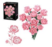 Flowers Pink Rose Bouquet Building Kit - Artificial Flowers Brick Set, Creative Gift for Adult Women or Partners for Mother’s Day, Valentine’s Day, Girlfriend Boyfriend, Christmas-Stylish Home Décor