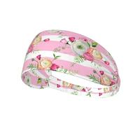 Flowers Pink Stripes,Sports Sweatband for Unisex Multi Headband Elastic Exercise Hairband