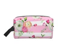 Flowers Pink StripesLarge Capacity Cosmetic Organizer，Travel Makeup Bag for Women
