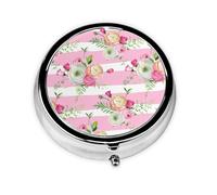 Flowers Pink StripesMeta Pill Box 3 Compartment Medicine Case,Portable Organizer