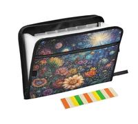 Flowers Planetarium Dark Blue Accordion File Organizer Portable Expanding File Folder with Safe Zipper & Colorful Labels for A4 Papers Important Document Storage Letter Receipt