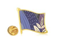 Flowers Plant Art Pattern Golden Metal Flag Lapel Pin Badge