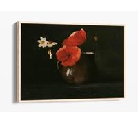 Flowers Poppies and Daisies Odilon Redon Canvas Floater Frame Print Picture Art - Light Oak Frame 36 inch wide x 24 inch high