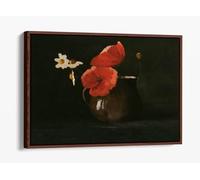 Flowers Poppies and Daisies Odilon Redon Canvas Floater Frame Print Picture Art - Walnut Frame 36 inch wide x 24 inch high