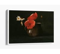 Flowers Poppies and Daisies Odilon Redon Canvas Floater Frame Print Picture Art - White Frame 18 inch wide x 12 inch high