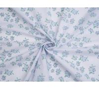 Flowers Print Printed Polycotton Fabric Blue on White - per metre