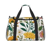 Flowers Print Travel Duffel Bag for Men & Women, Foldable Travel Bags and Spacious Weekender Tote Bag for Storage Toiletry Luggage Personal Item, Black, L
