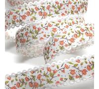 Flowers Printed Embossed Ribbon for Handmade Craft Scrapbook Easter Marriage Party Wedding Floral Packing(Color-05)