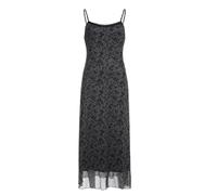 Flowers Printed Strap Mesh Dress Grunge Aesthetic Frill Summer Long Dress Women Boho Lace Trim Chic-Black-S