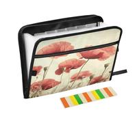 Flowers Red Green Leaves Accordion File Organizer Portable Expanding File Folder with Safe Zipper & Colorful Labels for Letter Receipt A4 Papers Important Document Storage