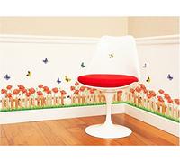 Flowers Red Poppies Flowers Branch Butterflies Grass Wall Decal Stickers Decals Home Decor Stylish Modern Flowers Living Bedroom Decoration Kitchen Decoration Kids Nursery Decal