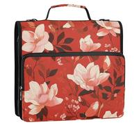 Flowers Red Simple 3 Rings 1.5 inch Sturdy Zipper Binder with Strap Multiple Pockets Portfolios Portfolio Organizer for School Bolsa de almacenamiento de archivos