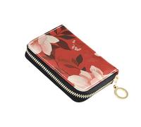 Flowers Red Simple leather small card wallet woman With 9 cards slot RFID Blocking card holder men with zipper