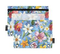 Flowers Rose Lily of The Valley Daylily Blue Rings Binder Pockets Binder Pencil Case for Rings Binder Storage with Waterproof for Children Stationery Accessories
