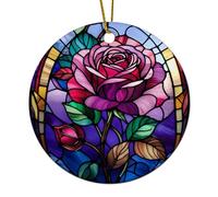 Flowers Rose Noel Xmas Tree Hanging With Ribbon Xmas Ornaments Ceramic Crimbo Baubles