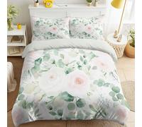 Flowers Roses Eucalyptus Leaves Duvet Cover - Soft Romantic Warm Natural Soft, Fluffy, Versatile Watercolour Illustration Bedding Duvet Cover Set White for Girls & Boys - Super King 220 x 260