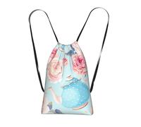 Flowers Roses Vintage Teapot Cups, Drawstring Sackpack Unisex String Bag Sport Gym Bag Casual Daypack Foldable Drawstring Backpack