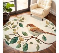 Flowers Round Rug 150cm, Bird Circle Rugs, Pastoral Style Rug, Washable Round Carpet for Kitchen Dining Living Room Bathroom Beneath the Furniture