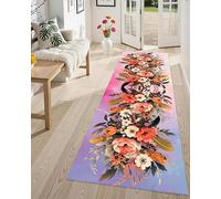 Flowers Runners Rug, 60x180cm,Pink Red Florals Rugs Plant Leaves Beautiful Stylish Corridor Runner Rug Girls Bedroom Long Carpet, Washable Anti-Slip Hallway Throw Rugs for Kitchen Hotel Living Room