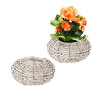 Flowers Set Round Plant Pots Indoor House Gardening Wicker Lined Decor Rattan