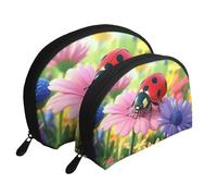 Flowers Seven Stars Ladybird Printed Makeup Bags 2-Piece Portable Shell Travel Toiletry Bag